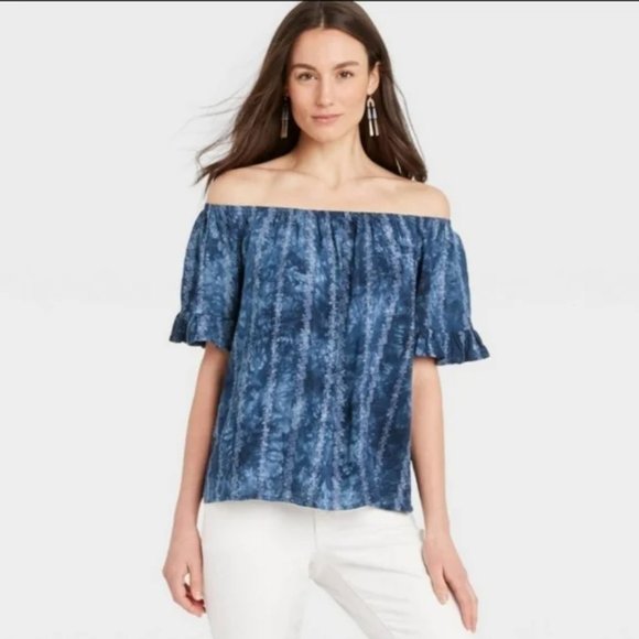 Blue Tie Die Off-the-Shoulder Top | Knox Rose | NWT - Picture 1 of 5